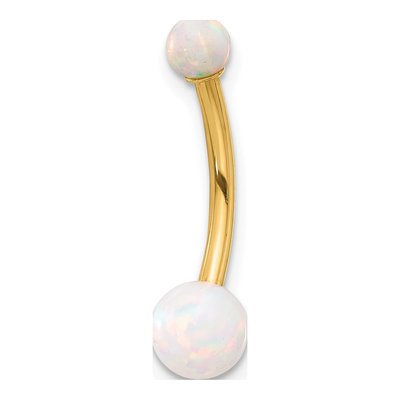 14K Yellow Gold Lab Created Opal Belly Ring