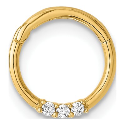 14K Gold CZ Hinged Cartilage Ring, 16 Gauge