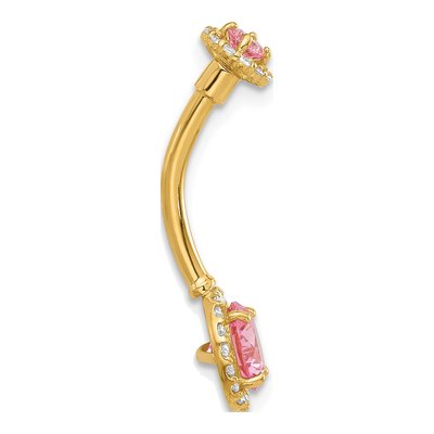 14K Yellow Gold Pink & White CZ Belly Ring – view 2