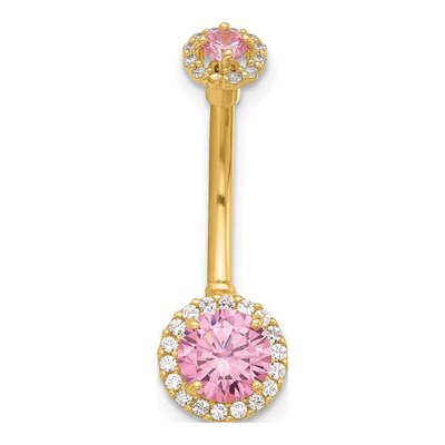 14K Yellow Gold Pink & White CZ Belly Ring – view 3