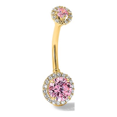 14K Yellow Gold Pink & White CZ Belly Ring – view 5