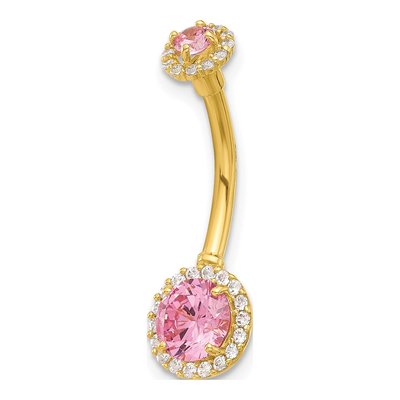14K Yellow Gold Pink & White CZ Belly Ring