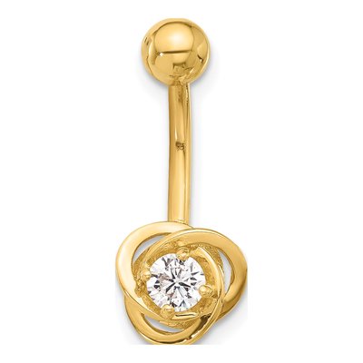 14K Gold CZ Love Knot Belly Ring – view 3