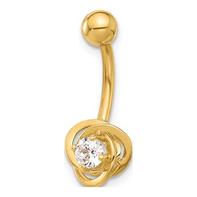 14K Gold CZ Love Knot Belly Ring