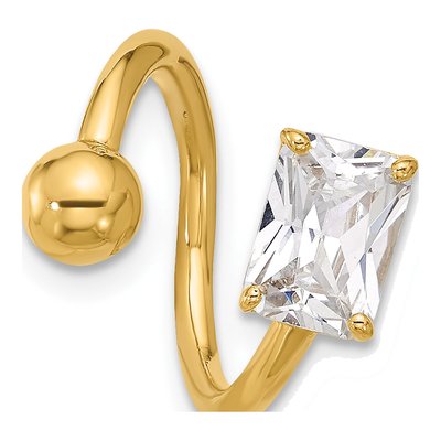 14K Gold CZ Cartilage Ring, 14 Gauge