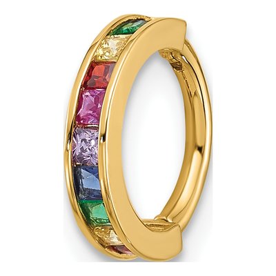 14K Yellow Gold Rainbow CZ Hinged Cartilage Ring