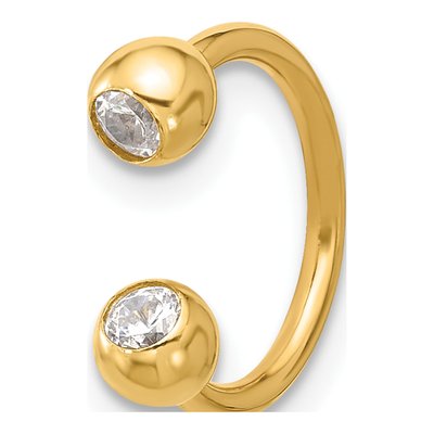 14K Yellow Gold CZ Cartilage Hoop Ring, 16G