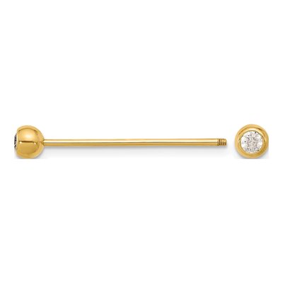 14K Yellow Gold CZ Industrial Barbell