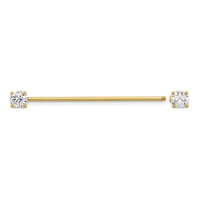14K Gold Industrial Barbell with CZ Accents