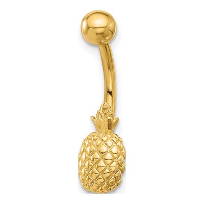 14K Yellow Gold Pineapple Belly Ring, 14 Gauge