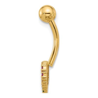 14K Yellow Gold Rainbow CZ Heart Belly Ring – view 2