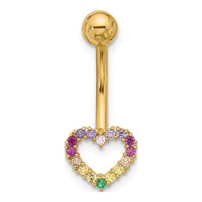 14K Yellow Gold Rainbow CZ Heart Belly Ring – view 3