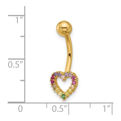 14K Yellow Gold Rainbow CZ Heart Belly Ring – view 4