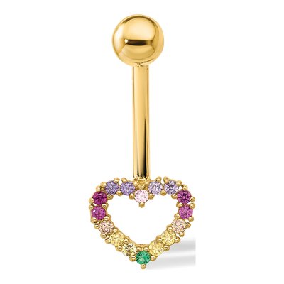 14K Yellow Gold Rainbow CZ Heart Belly Ring – view 5