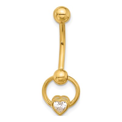 14K Yellow Gold CZ Heart Navel Ring – view 3