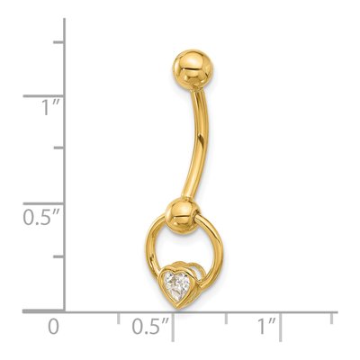 14K Yellow Gold CZ Heart Navel Ring – view 4