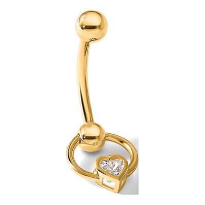 14K Yellow Gold CZ Heart Navel Ring – view 5