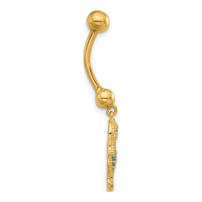 14K Yellow Gold Seahorse CZ Belly Ring, 14 Gauge – view 2
