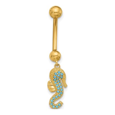 14K Yellow Gold Seahorse CZ Belly Ring, 14 Gauge – view 3
