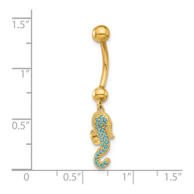 14K Yellow Gold Seahorse CZ Belly Ring, 14 Gauge – view 4