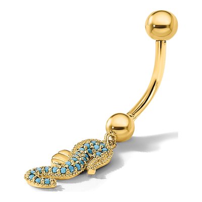 14K Yellow Gold Seahorse CZ Belly Ring, 14 Gauge – view 5