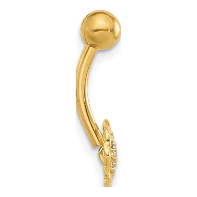 14K Yellow Gold CZ Flower Belly Ring – view 2