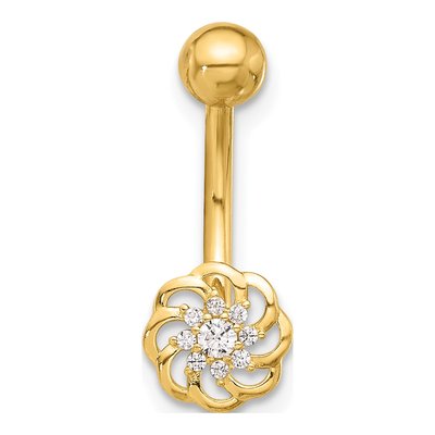 14K Yellow Gold CZ Flower Belly Ring – view 3