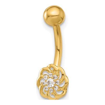 14K Yellow Gold CZ Flower Belly Ring