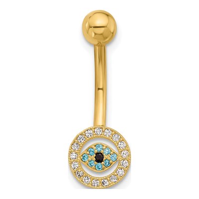 14K Yellow Gold Evil Eye CZ Belly Ring – view 3