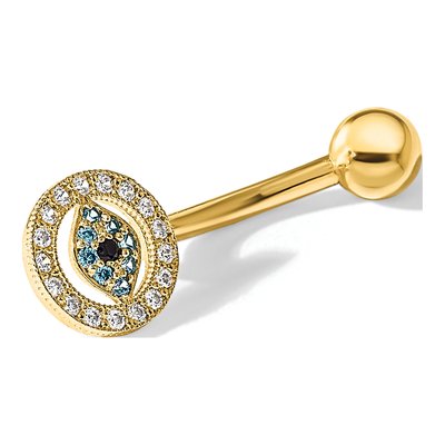 14K Yellow Gold Evil Eye CZ Belly Ring – view 5