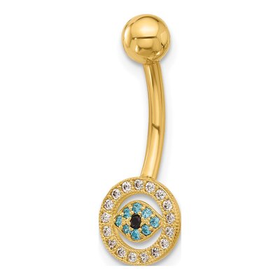 14K Yellow Gold Evil Eye CZ Belly Ring