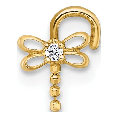 14K Yellow Gold CZ Dragonfly Nose Stud, 18G – view 4