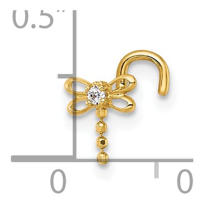 14K Yellow Gold CZ Dragonfly Nose Stud, 18G – view 5