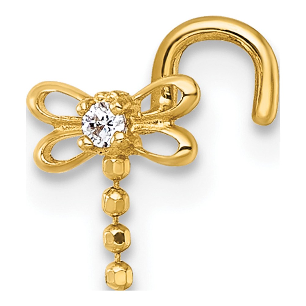 14K Polished 18 Gauge White Cz Dragonfly Moveable Nose Stud