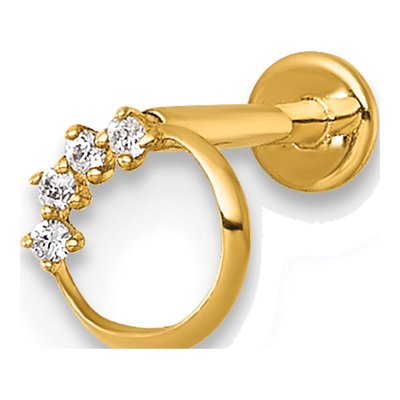 14K Yellow Gold CZ Open Circle Labret Stud