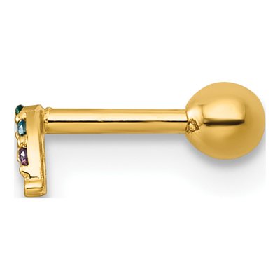 14K Gold Rainbow CZ & Simulated Ruby Labret Stud – view 3