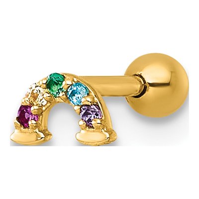 14K Gold Rainbow CZ & Simulated Ruby Labret Stud