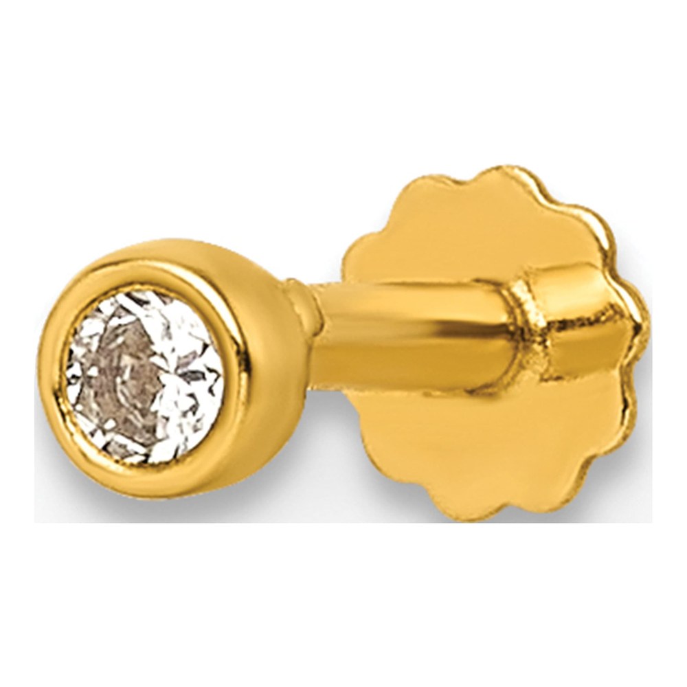 14K Yellow Gold 16 Gauge Polished 2.8mm Round Bezel Cz Labret Stud