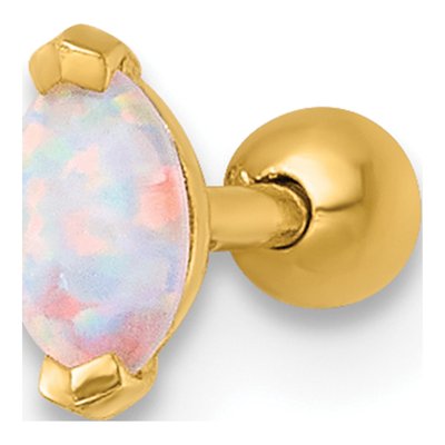 14K Gold Navette Lab Opal Labret Stud