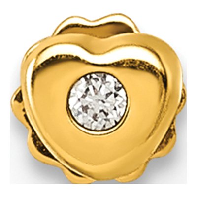 14K Yellow Gold CZ Heart Labret Stud, 16 Gauge – view 4