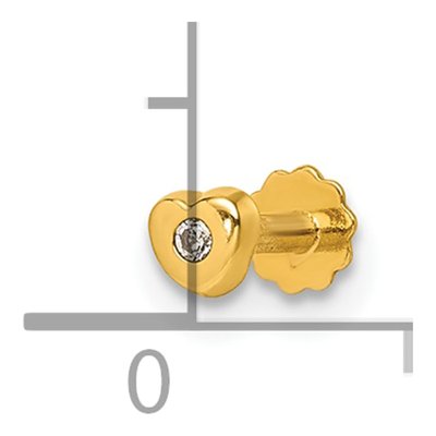 14K Yellow Gold CZ Heart Labret Stud, 16 Gauge – view 5