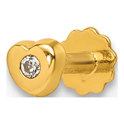 14K Yellow Gold CZ Heart Labret Stud, 16 Gauge