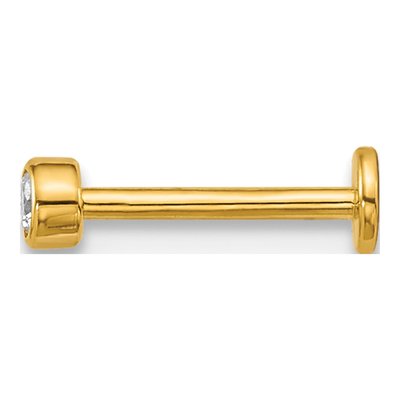 14K Yellow Gold CZ Labret Stud, 18 Gauge – view 3