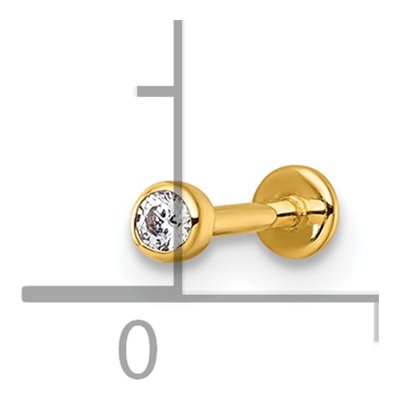 14K Yellow Gold CZ Labret Stud, 18 Gauge – view 5