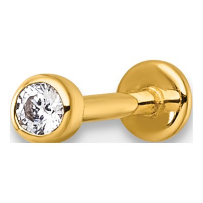 14K Yellow Gold CZ Labret Stud, 18 Gauge