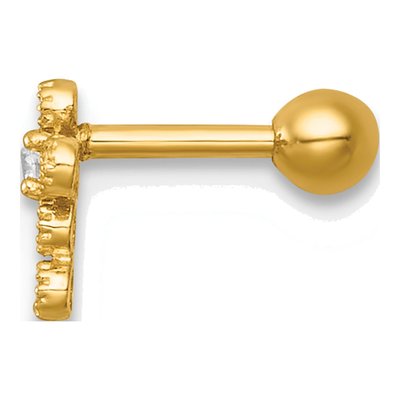 14K Yellow Gold CZ Cross Labret Stud, 18G – view 3