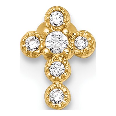 14K Yellow Gold CZ Cross Labret Stud, 18G – view 4