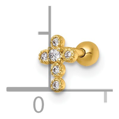 14K Yellow Gold CZ Cross Labret Stud, 18G – view 5