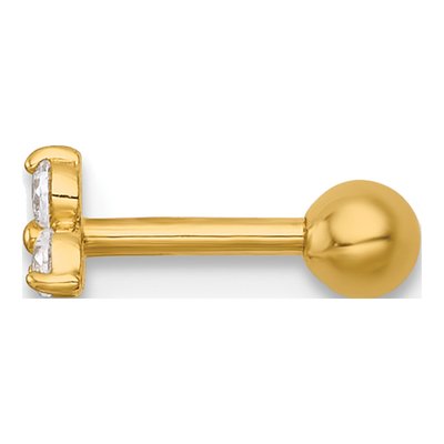 14K Yellow Gold Triple CZ Labret Stud – view 3