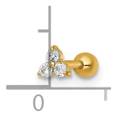 14K Yellow Gold Triple CZ Labret Stud – view 5
